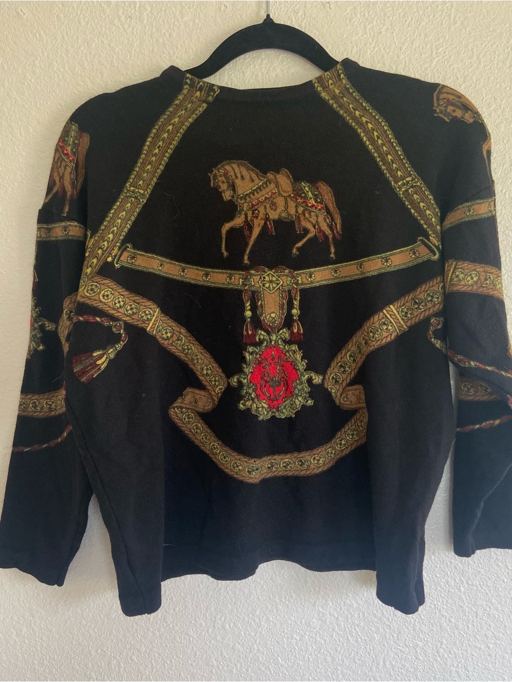 Vintage Martex Italia Merino wool Equestrian Horse pull over sweater 1980s small